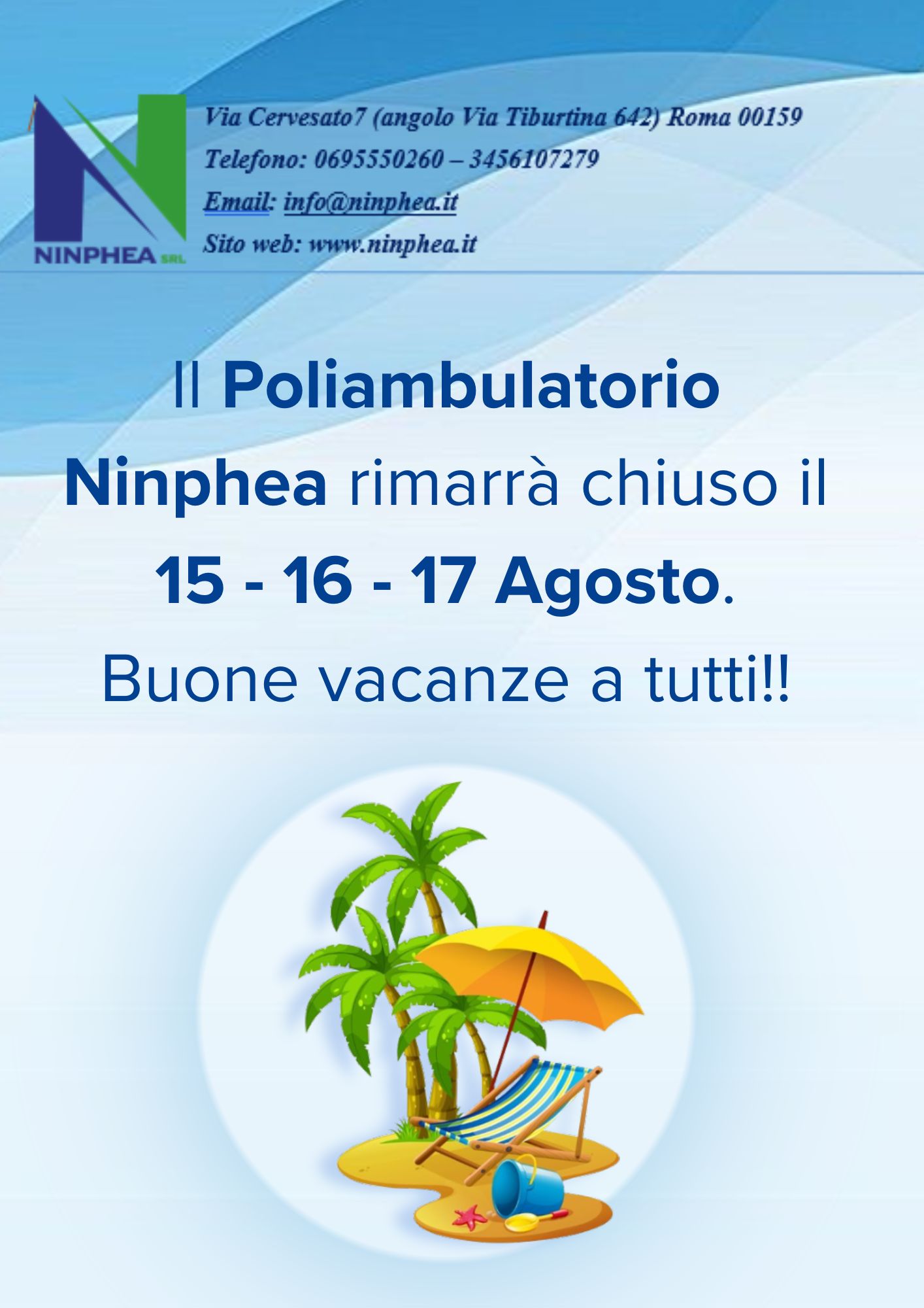 Il Poliambulatorio nelle giornate del 13 e 14 agosto resterà chiuso il pomeriggio